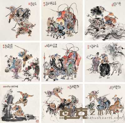 崔君沛 乙酉年（2005年） 西游记 镜心（二十开选九） 34.5×34.5cm×20